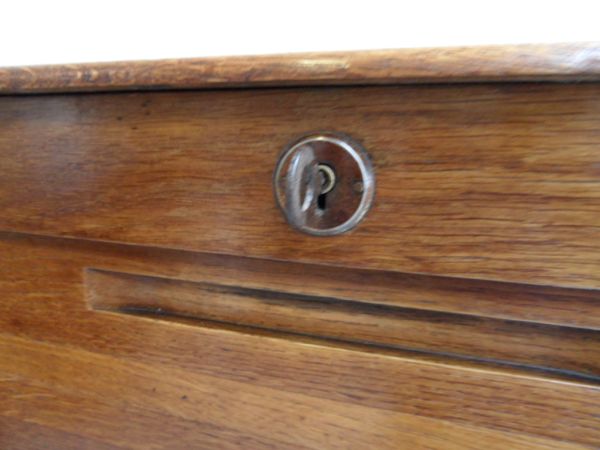 Oak filing cabinet with roller shutter