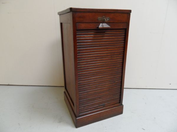 Oak filing cabinet with roller shutter